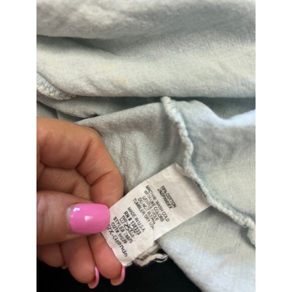 Fashion Nova 2XL Denim Fringe Off-the-Shoulder‎ Distressed Crop Top – Blue - Picture 9 of 10